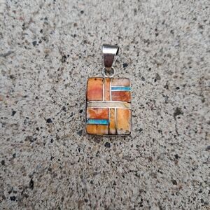 Artisan Silver Necklace with Orange and Blue Accents